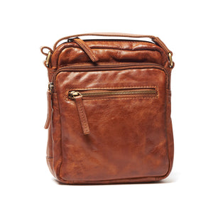 Oran - RH-2622 Helsinki Small Rugged Leather Side Bag Front Pockets - Brandy