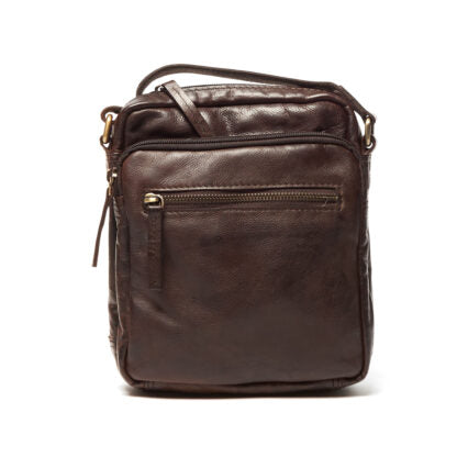 Oran - RH-2622 Helsinki Small Rugged Leather Side Bag Front Pockets - Brown