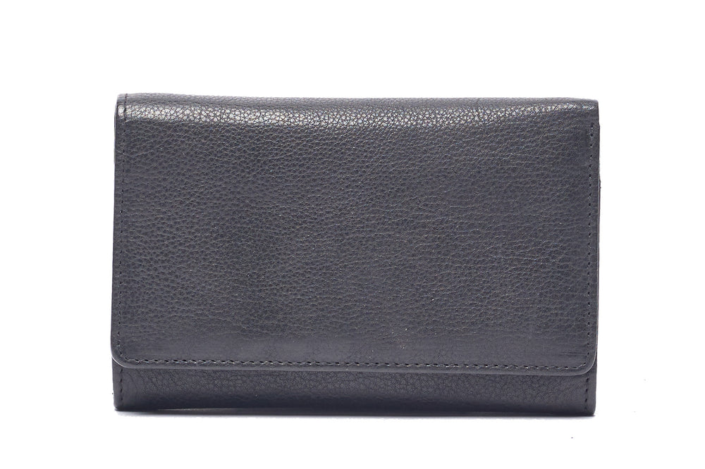 Oran - RH-482 Delta Medium Leather Flap Over Wallet - Black