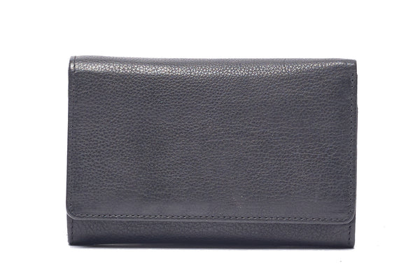 Oran - RH-482 Delta Medium Leather Flap Over Wallet - Black