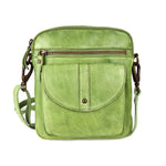 Oran - RH4911 Helen Leather sidebag ziptop and flap pocket - Apple Green