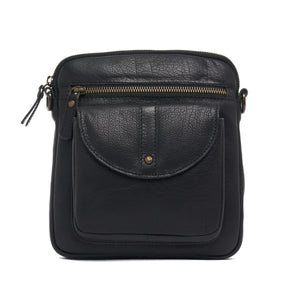 Oran - RH4911 Helen Leather Sidebag Ziptop and Flap Pocket - Black