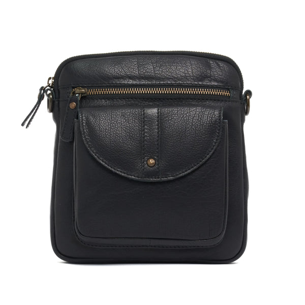 Oran - RH4911 Helen Leather Sidebag Ziptop and Flap Pocket - Black