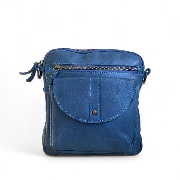 Oran - RH4911 Helen Leather Sidebag Ziptop and Flap Pocket - Midnight Blue