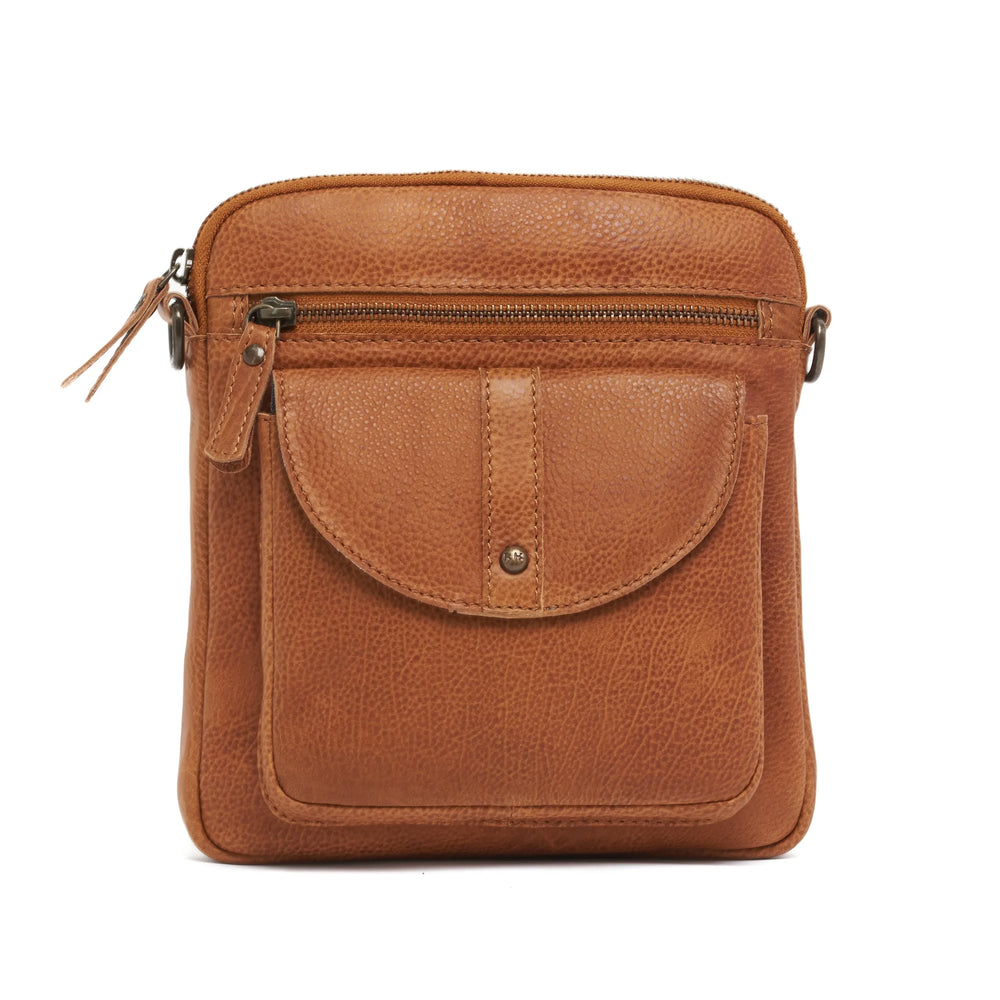 Oran - RH4911 Helen Leather Sidebag Ziptop and Flap Pocket - Tan