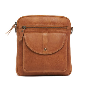 Oran - RH4911 Helen Leather Sidebag Ziptop and Flap Pocket - Tan