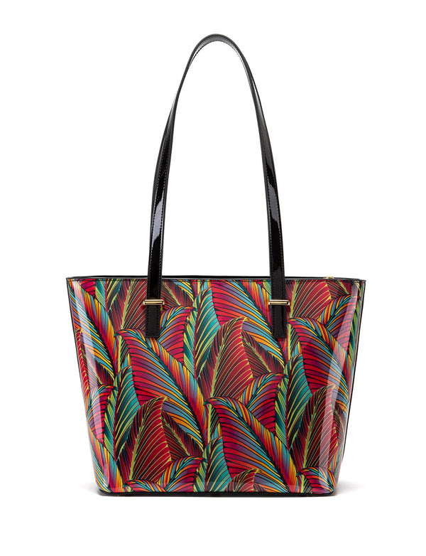 Serenade - SF39-0817 Amazon Large Leather Tote - Coloured Palm Leaves