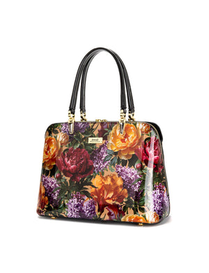 Serenade - SF41-8137 Bouquet Triple Compartment Leather Handbag- Flowers