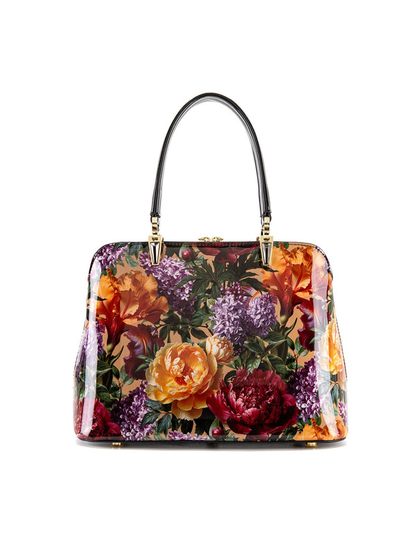 Serenade - SF41-8137 Bouquet Triple Compartment Leather Handbag- Flowers