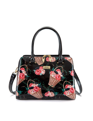 Serenade - SF46-0343 Mabel Grip Handle Flower Baskets Leather Handbag - Flower