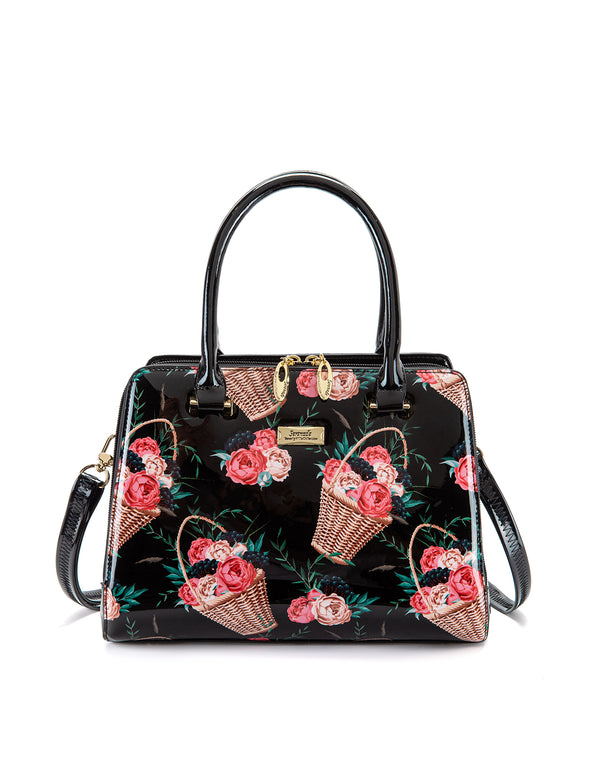 Serenade - SF46-0343 Mabel Grip Handle Flower Baskets Leather Handbag - Flower