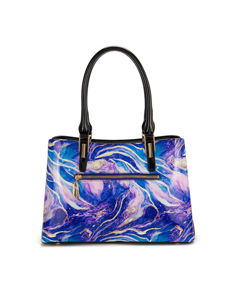 Serenade - Rae Large Patent leather grip handle bag - Blue Purple Multi