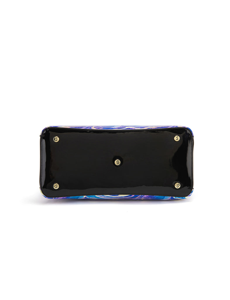 Serenade - Rae Large Patent leather grip handle bag - Blue Purple Multi