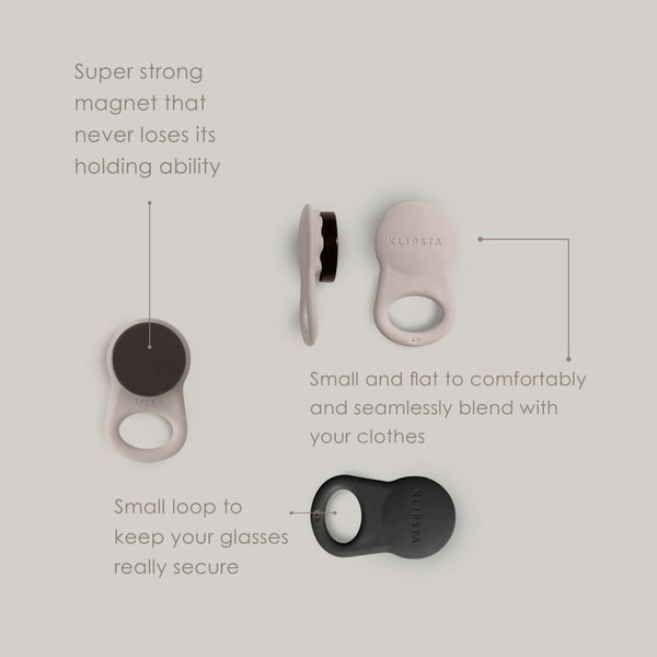 Klipsta - Spex Glasses Clips- Stone + Black (1 Each Colour)