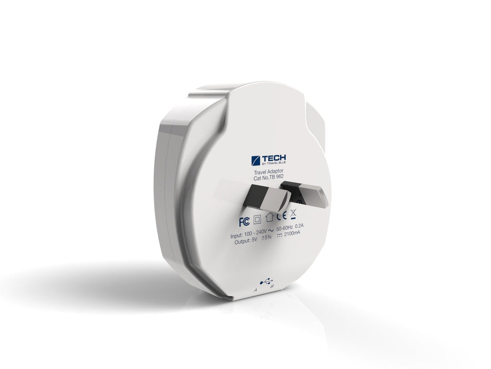 Travel Blue - Dual 2.1amp Wall Charger - White
