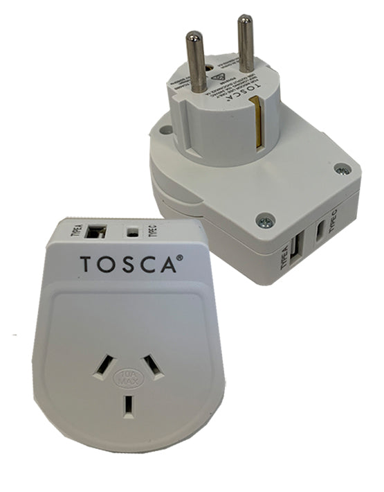Tosca - USB A+C adaptor European and Bali - White