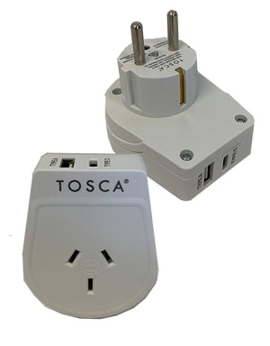 Tosca - TCA060 USB A+c Adaptor Europe and Bali - White
