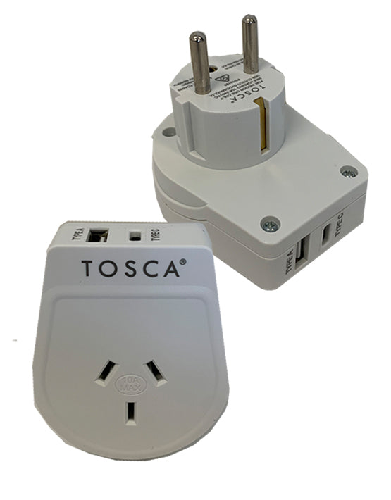 Tosca - TCA060 USB A+c Adaptor Europe and Bali - White
