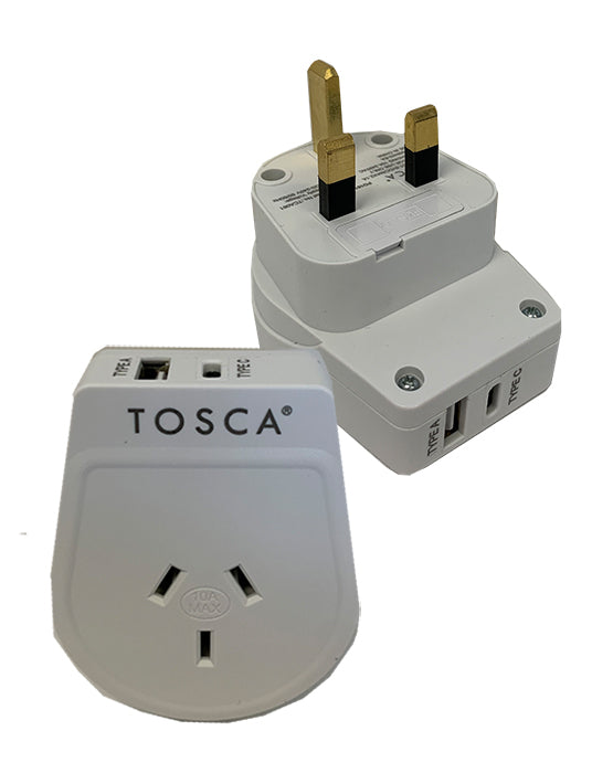 Tosca - TCA061 USB A+c Adaptor Uk and Hong Kong - White