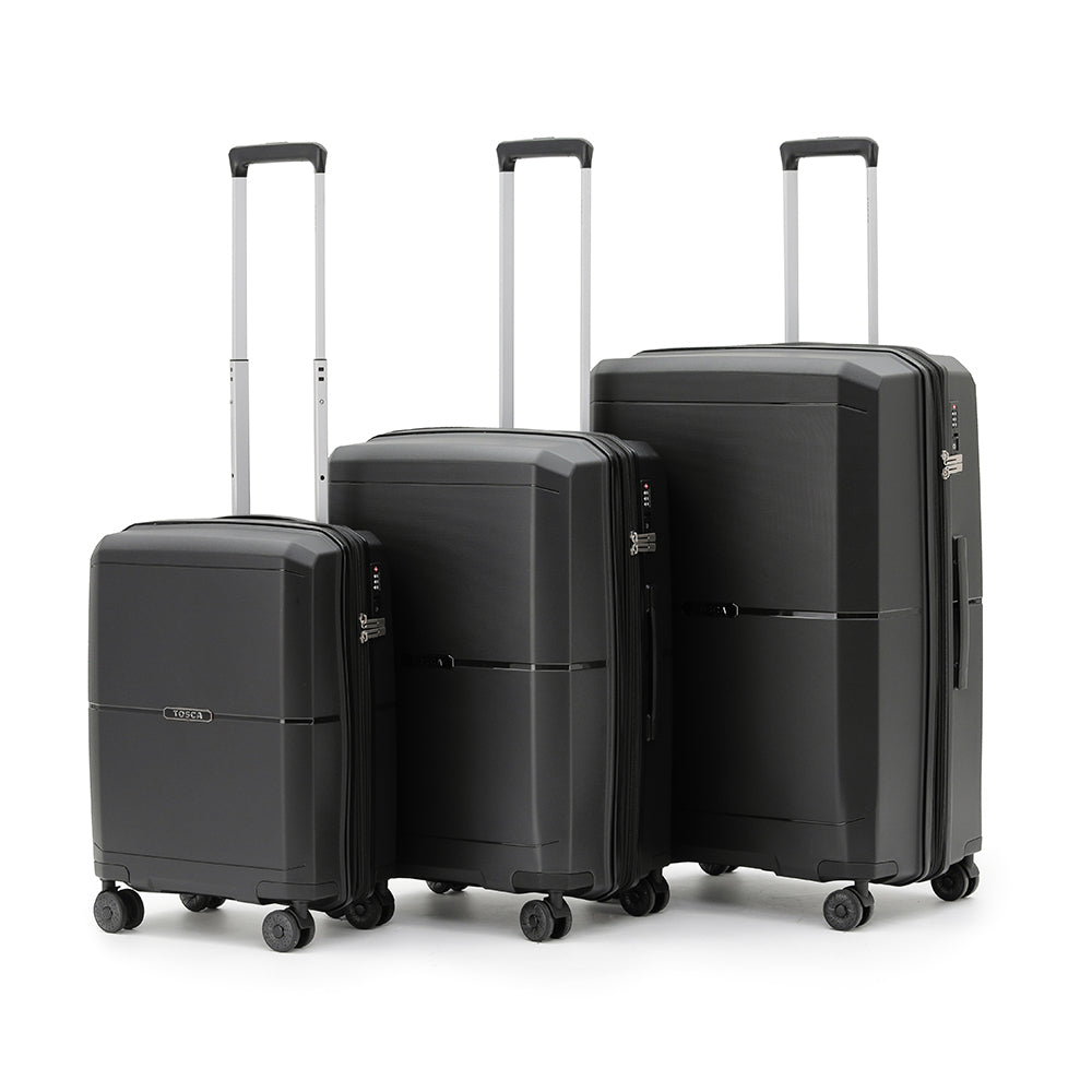 Tosca - Globetrotter Set of 3 Suitcases (L+M+S) - Black - 0