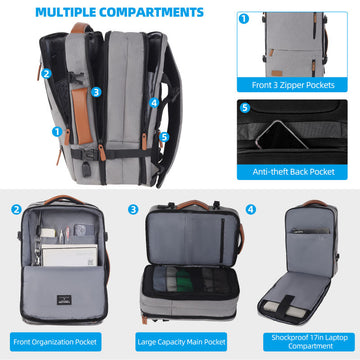 Travelite - TL230626 17.3in Laptop overnight backpack w USB port - Grey - 0