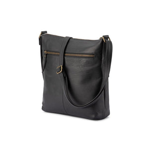 Verona - VCB-004 Leather Top Zip Shoulder Bag Front Pockets - Black