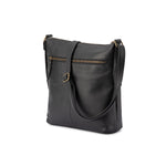 Verona - VCB-004 Leather top zip shoulder bag front pockets - Black