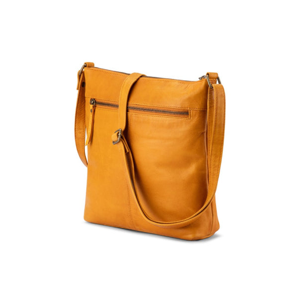 Verona - VCB-004 Leather Top Zip Shoulder Bag Front Pockets - Tan