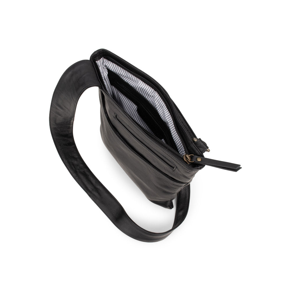 Verona - VCB-02 Square Leather Sling Sidebag - Black