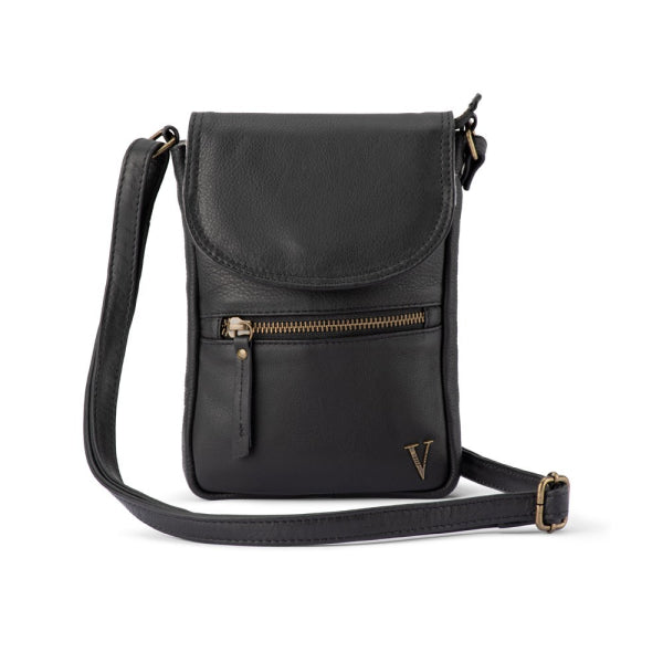Verona - VMP-003 Flap Over Mobile Phone Leather Bag - Black
