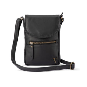 Verona - VMP-003 Flap Over Mobile Phone Leather Bag - Black