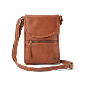 Verona - VMP-003 Flap Over Mobile Phone Leather Bag - Cognac