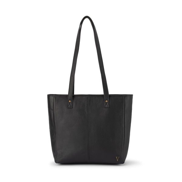 Verona - VTB-0015 2 Strap Leather Tote Zip Top - Black