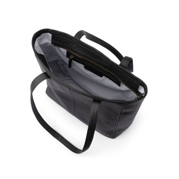 Verona - VTB-0015 2 Strap leather tote zip top - Black