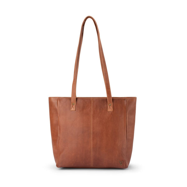 Verona - VTB-0015 2 Strap leather tote zip top - Cognac