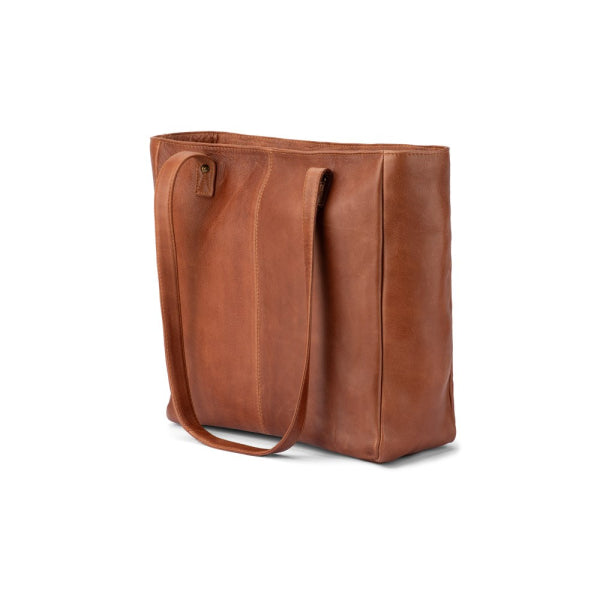 Verona - VTB-0015 2 Strap leather tote zip top - Cognac - 0