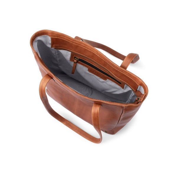 Verona - VTB-0015 2 Strap Leather Tote Zip Top - Cognac