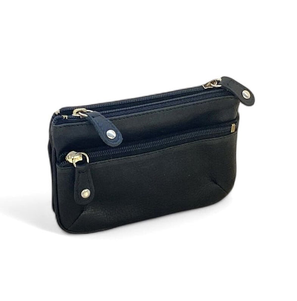 Oran - WK-370 Maria 2 Section Leather Coin Purse - Black