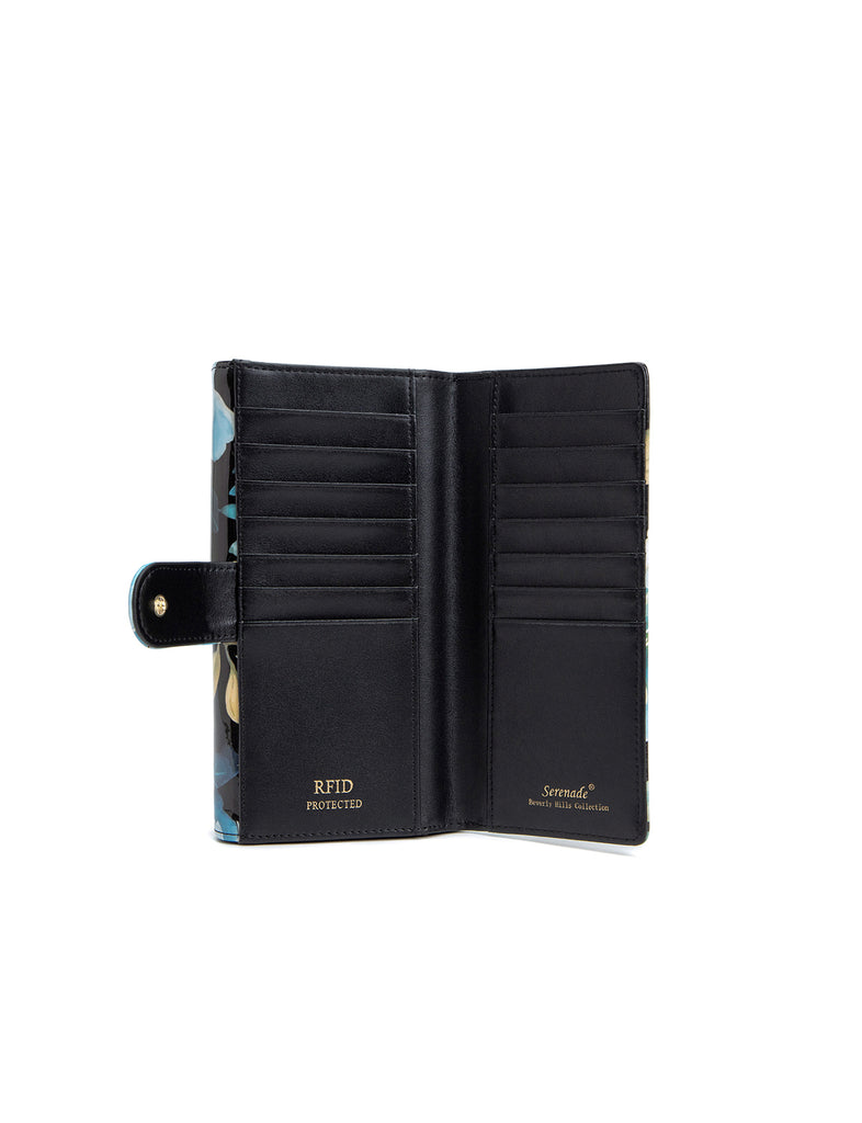 Serenade - WSF301 Astoria Large RFID patent Leather Wallet - Blue Flower-5
