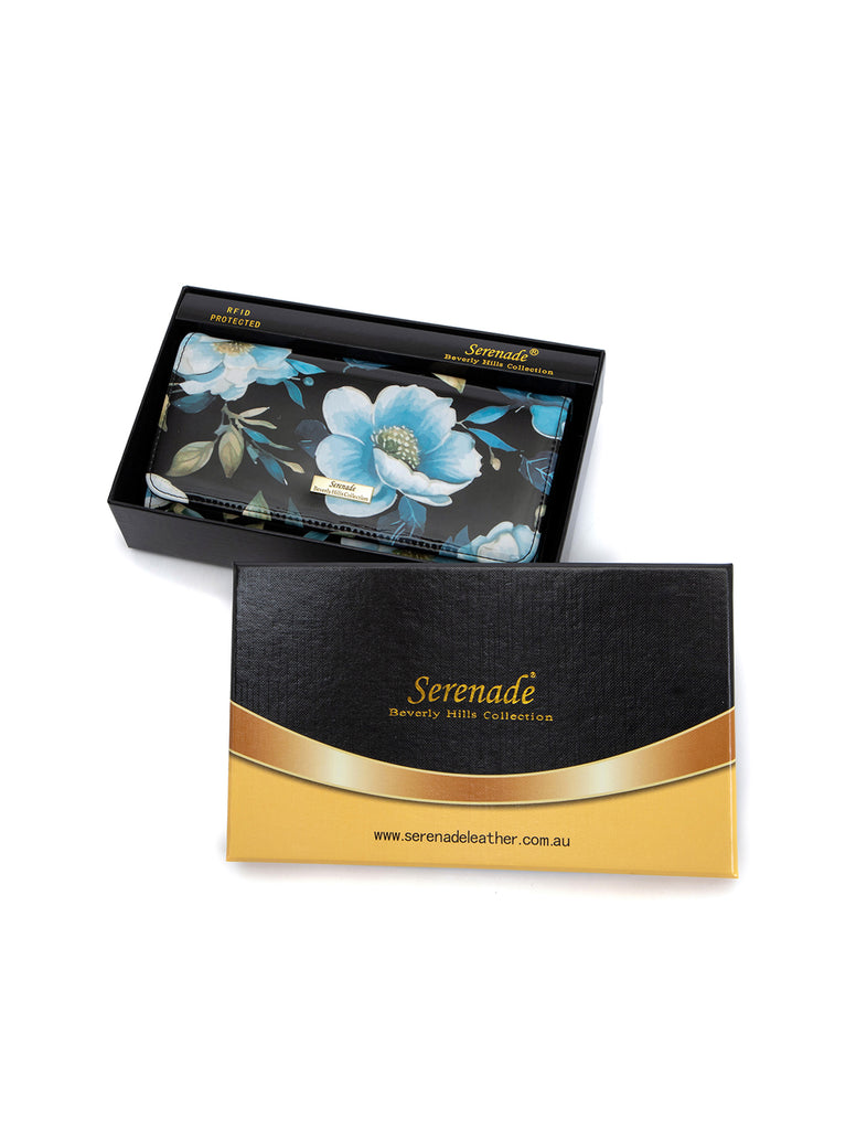 Serenade - WSF301 Astoria Large RFID patent Leather Wallet - Blue Flower-8