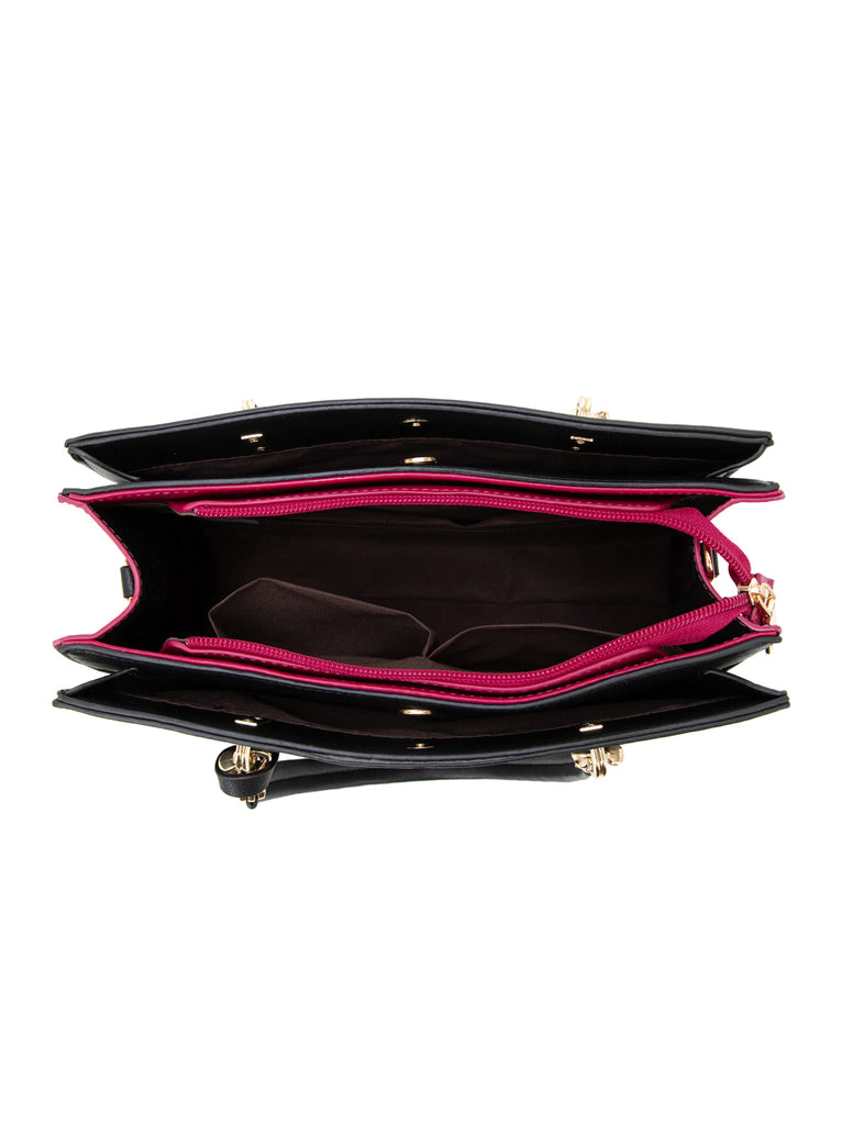 Miss Serenade - Nigella Triple Compartment PU bag - Black-Magenta-7
