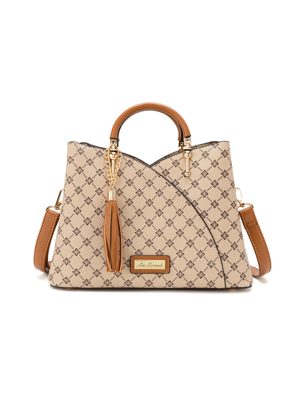 Miss Serenade - XB-2372 Tara Triple Compartment Med Handbag - Beige