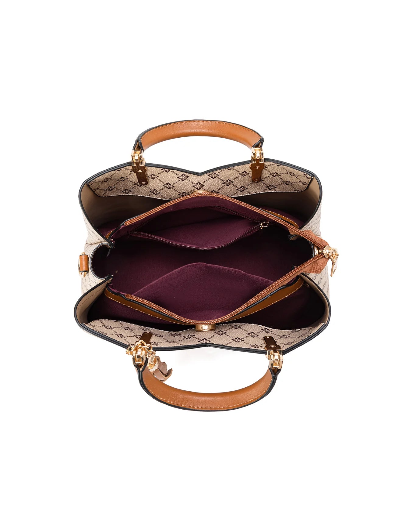 Miss Serenade - XB-2372 Tara triple compartment Med Handbag - Beige