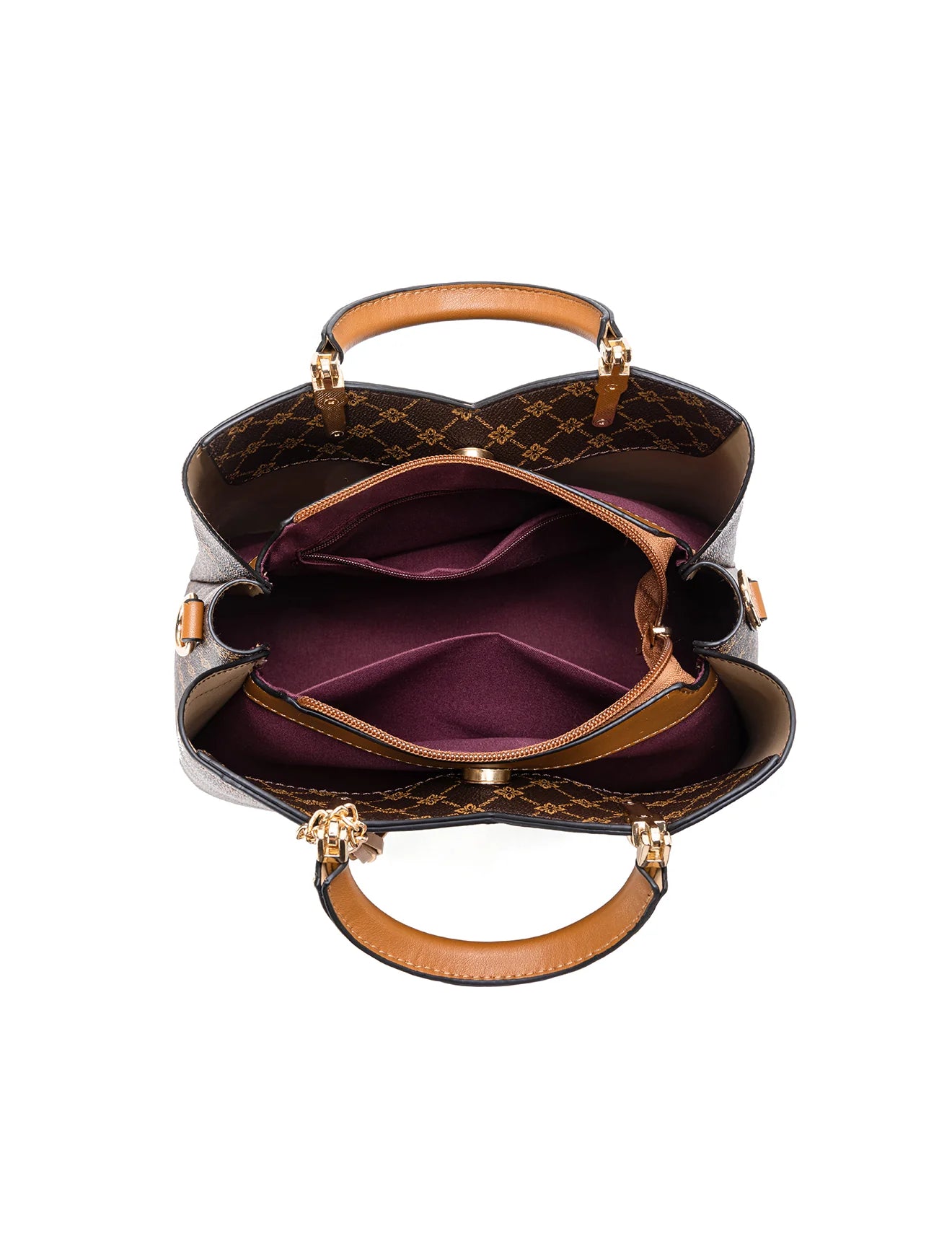 Miss Serenade - XB-2372 Tara triple compartment Med Handbag - Tan