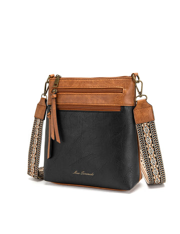 Miss Serenade - XB-2376 ANDI PU sidebag w Guitar Strap - Black/Tan - 0