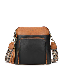 Miss Serenade - XB-2377 Alex Vegan Cossbody Front pocket - Black/Tan