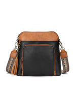 Miss Serenade - XB-2377 Alex Vegan Cossbody Front pocket - Black/Tan