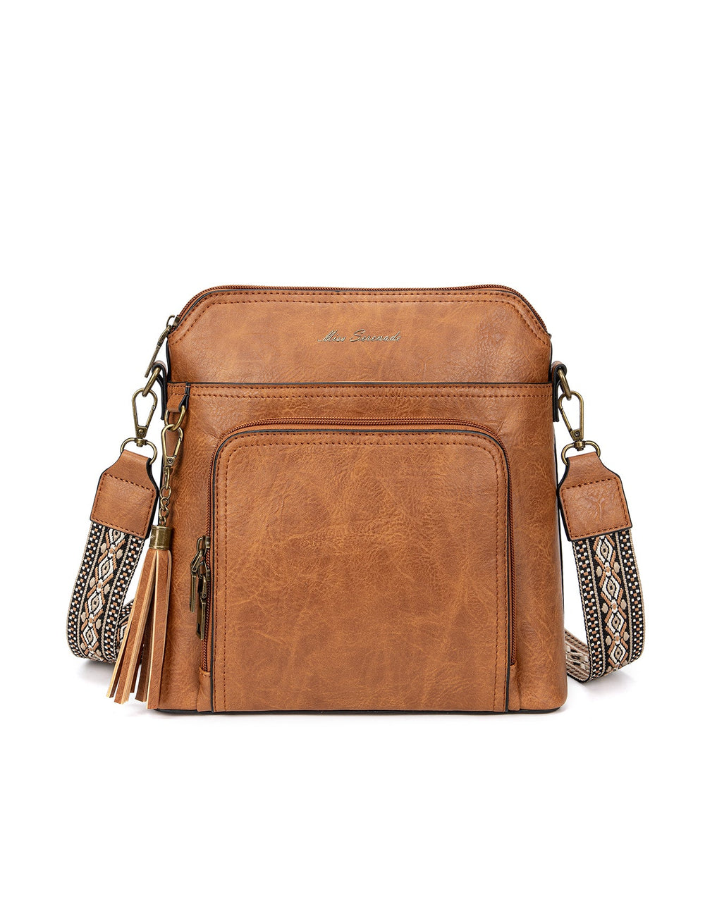 Miss Serenade - XB-2377 Alex Vegan Cossbody Front Pocket - Tan