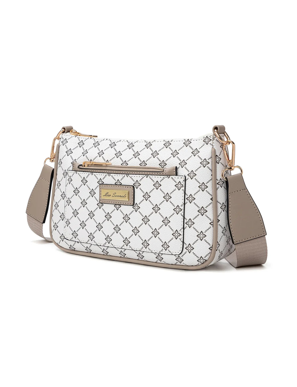 Miss Serenade - XB-2388 Milano x-body Vegan Fashion bag - White Taupe