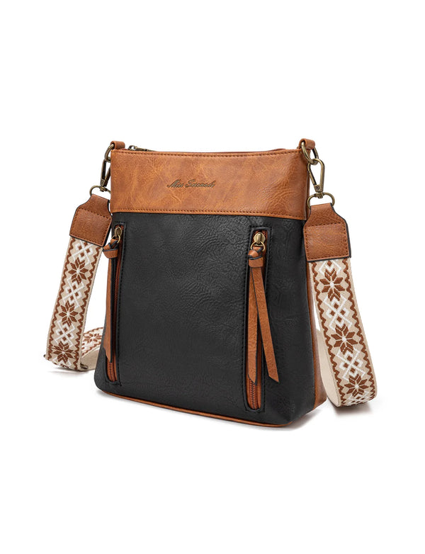 Miss Serenade - XB-2390 Miranda X-Body Vegan fashion sidebag - Tan/Black